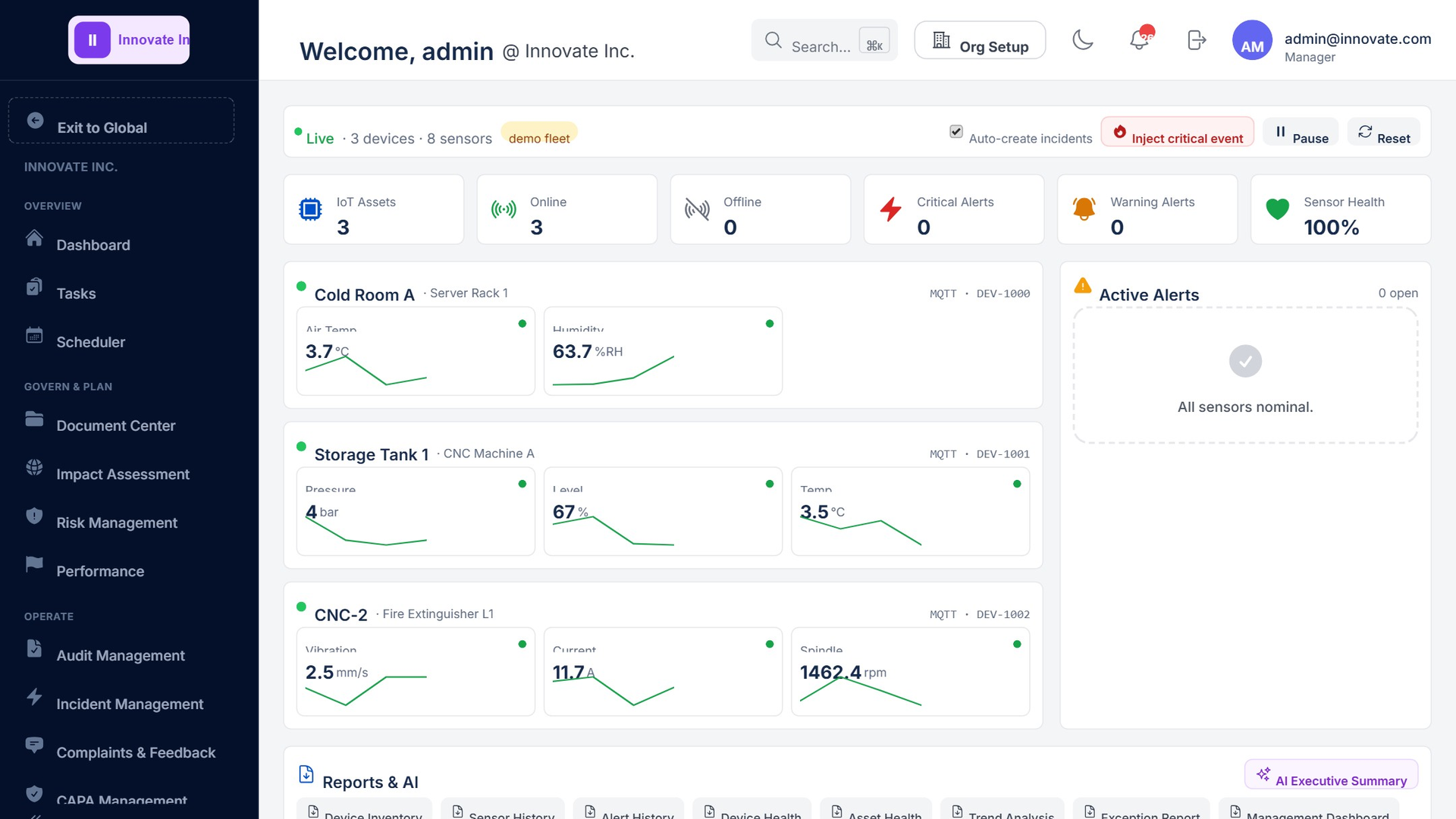 Asset lifecycle management with live IoT monitoring in ISOXPERT Compliance360