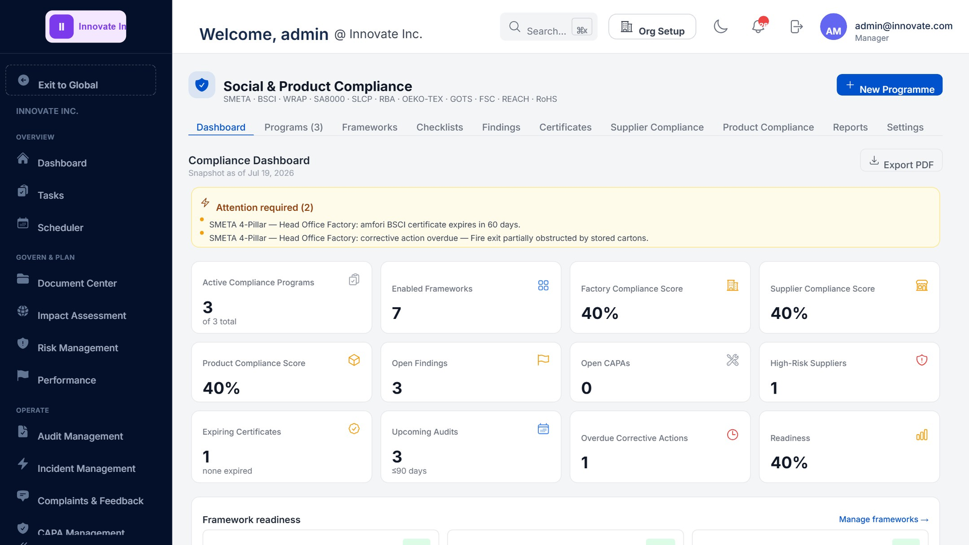 Social and product compliance (SMETA, BSCI, WRAP) in ISOXPERT Compliance360